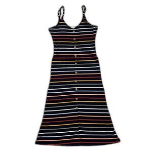 Ann Taylor Loft Black and Colorful Striped Button Dress Petite Small